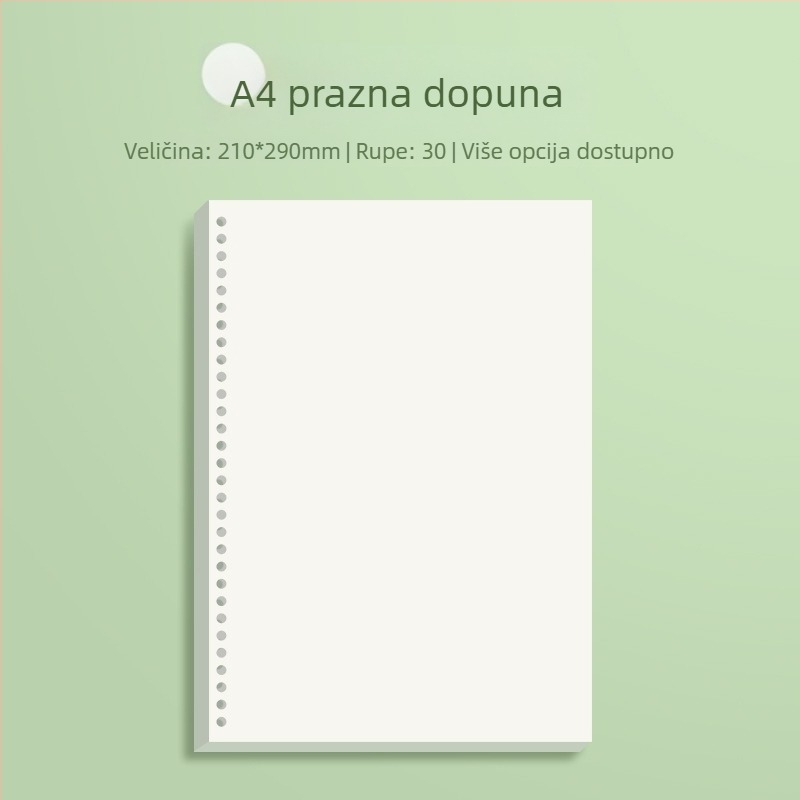 Zamjensko jezgro za blok s slobodnim listovima s horizontalnim linijama i mrežom, Daolin papir, 60 listova, 26 rupa, šifra ZH-1001