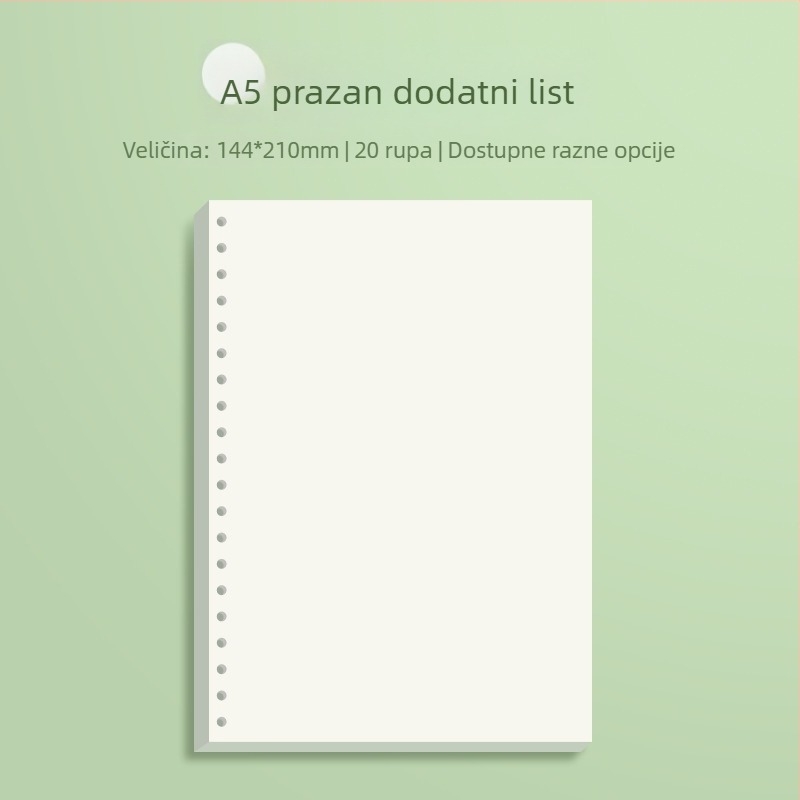 Zamjensko jezgro za blok s slobodnim listovima s horizontalnim linijama i mrežom, Daolin papir, 60 listova, 26 rupa, šifra ZH-1001