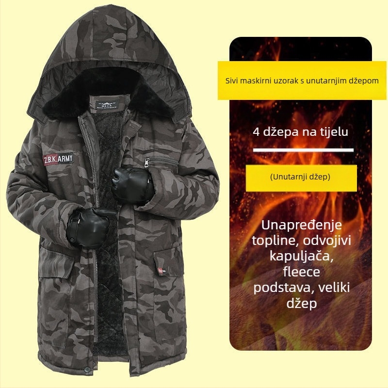 Kamuflažni pamučni kaput s flecom, srednje duljine radna jakna za dječake