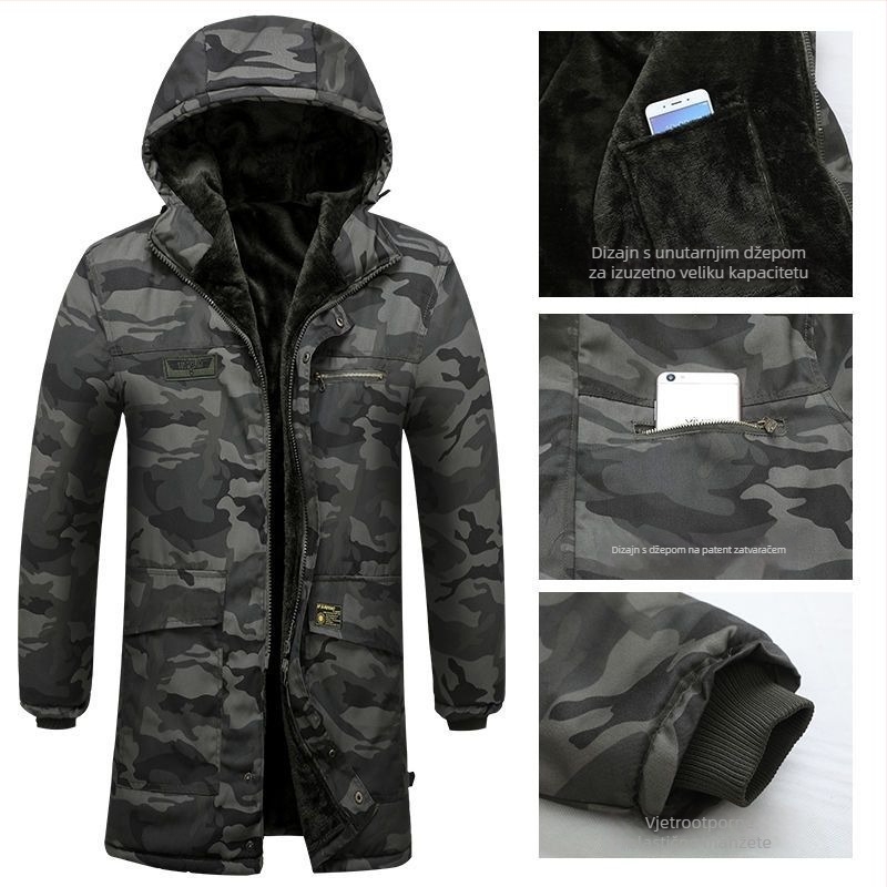 Kamuflažni pamučni kaput s flecom, srednje duljine radna jakna za dječake