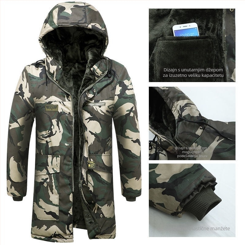 Kamuflažni pamučni kaput s flecom, srednje duljine radna jakna za dječake