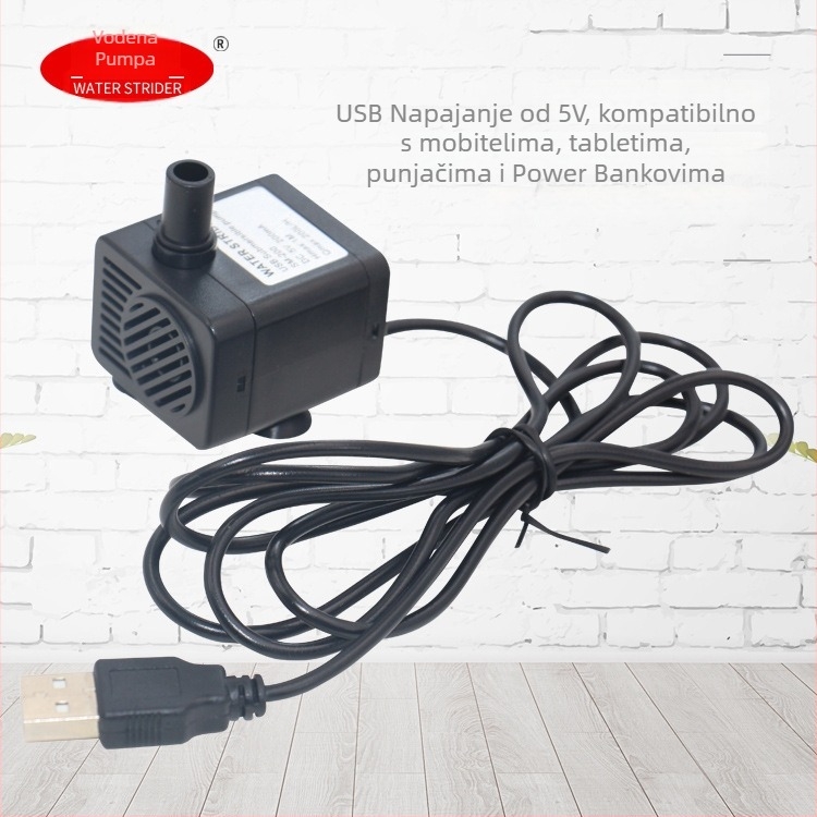 USB potopna pumpa za akvarij – cirkulacija i filtracija vode; tiho djelovanje, automatsko primanje vode, ABS kućište, Crystal WATER STRIDER.