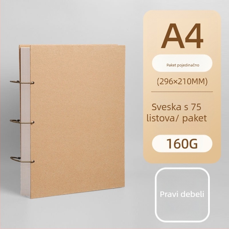 Skic-knjižica s odvojivim metalnim prstenom, listovi slobodnog formata, debele stranice – za umjetnike i djecu