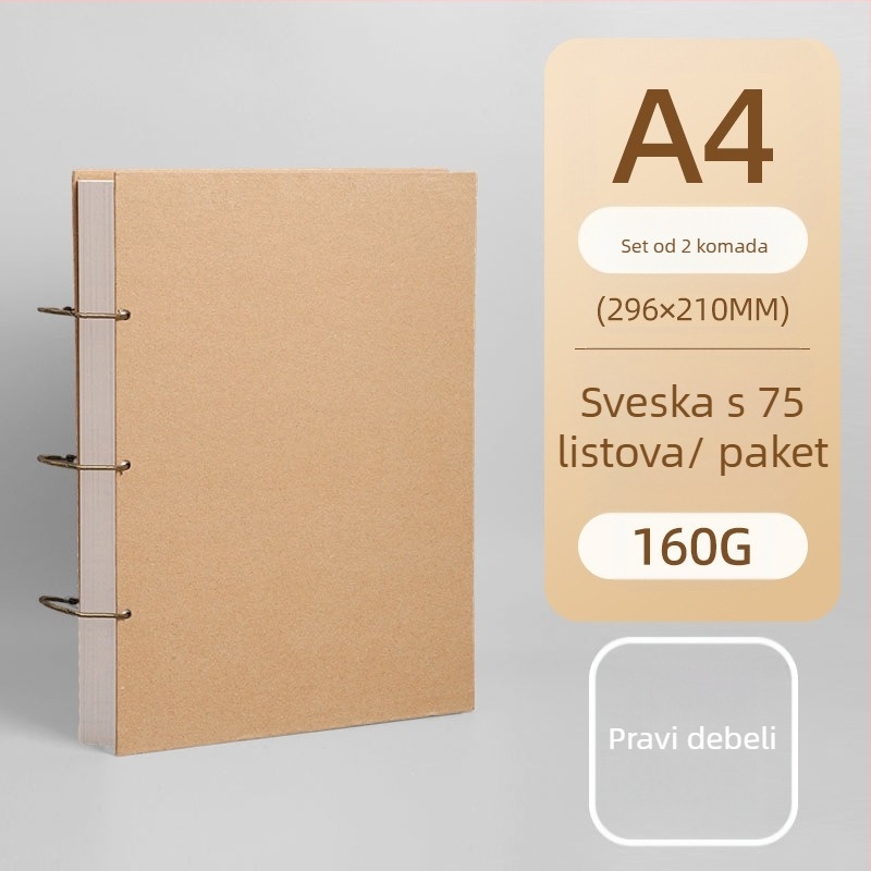 Skic-knjižica s odvojivim metalnim prstenom, listovi slobodnog formata, debele stranice – za umjetnike i djecu