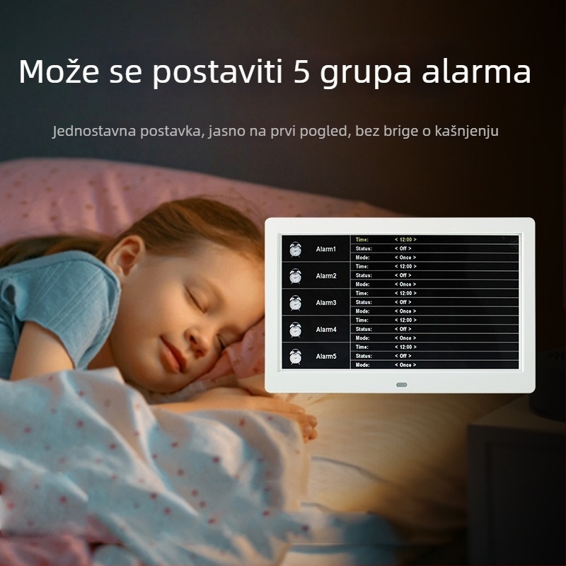 WiFi pametni digitalni sat DPF-808 s senzorom temperature i vlage, video reprodukcija, rezolucija 800x600, SD/USB podrška