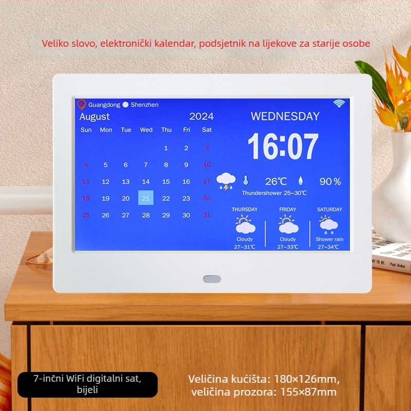 WiFi pametni digitalni sat DPF-808 s senzorom temperature i vlage, video reprodukcija, rezolucija 800x600, SD/USB podrška