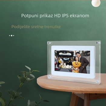 Akrilni digitalni okvir za fotografije, 4GB pohrane, SD kartica podrška, BMP/JPG formati slika, reproducija glazbe i videa