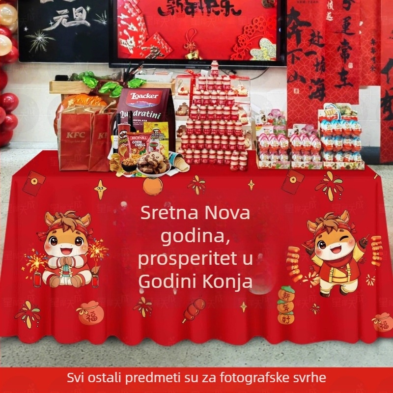 Stolnjak za novogodišnje uređenje učionice i poslovnih proslava 2026., rekviziti za scenu Godine Konja