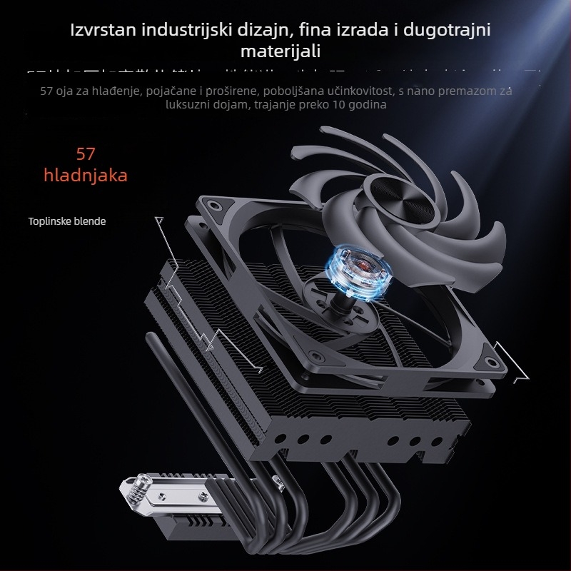 Snowman CPU hladnjak s 6 toplinskih cijevi, bakrena-aluminijska legura, hidraulički ležaj, 800–2100 rpm, buka 15–30 dBA