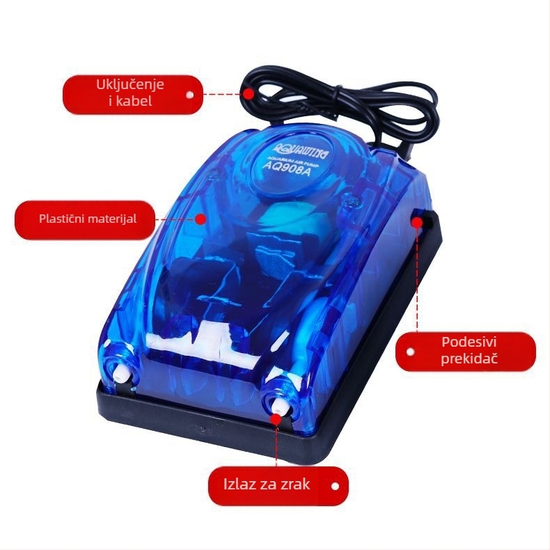 Tiha pumpa za kisik za akvarij, kompaktna za kućnu upotrebu (Vrsta: pumpa za kisik; Primjena: akvarij; Marka: Fruits Fishing Gear; Materijal: Plastika)