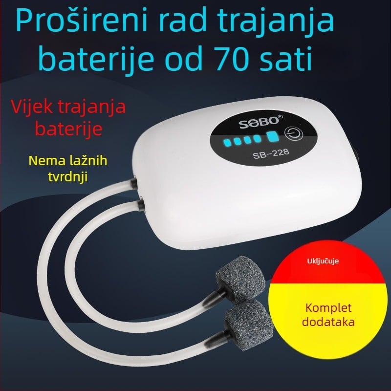Punjačka pumpa za kisik za akvakulturu i ribolov — prijenosni aerator, 280 g, marka SOBO/Songbao, privatna etiketa dostupna
