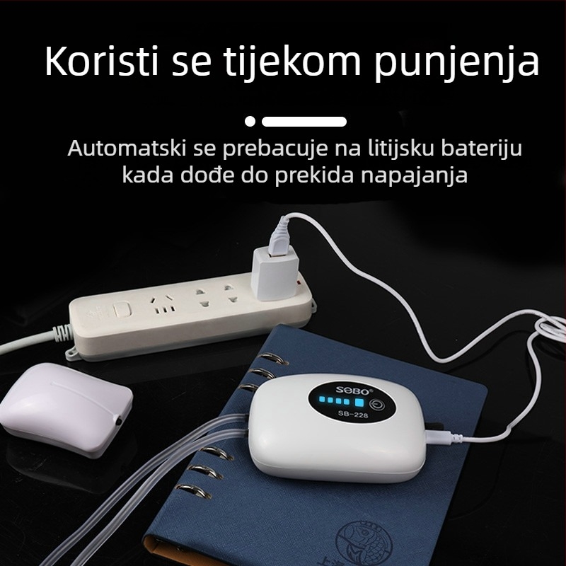 Punjačka pumpa za kisik za akvakulturu i ribolov — prijenosni aerator, 280 g, marka SOBO/Songbao, privatna etiketa dostupna