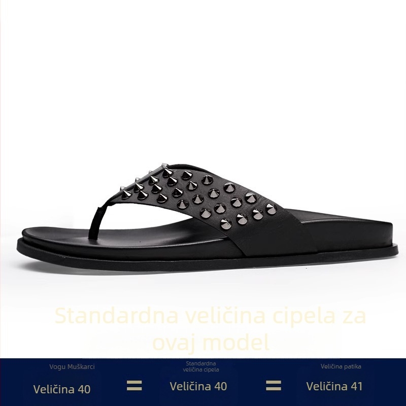 Muške flip-flop papuče od prave kože, rivet punk stil, protuklizna potplat