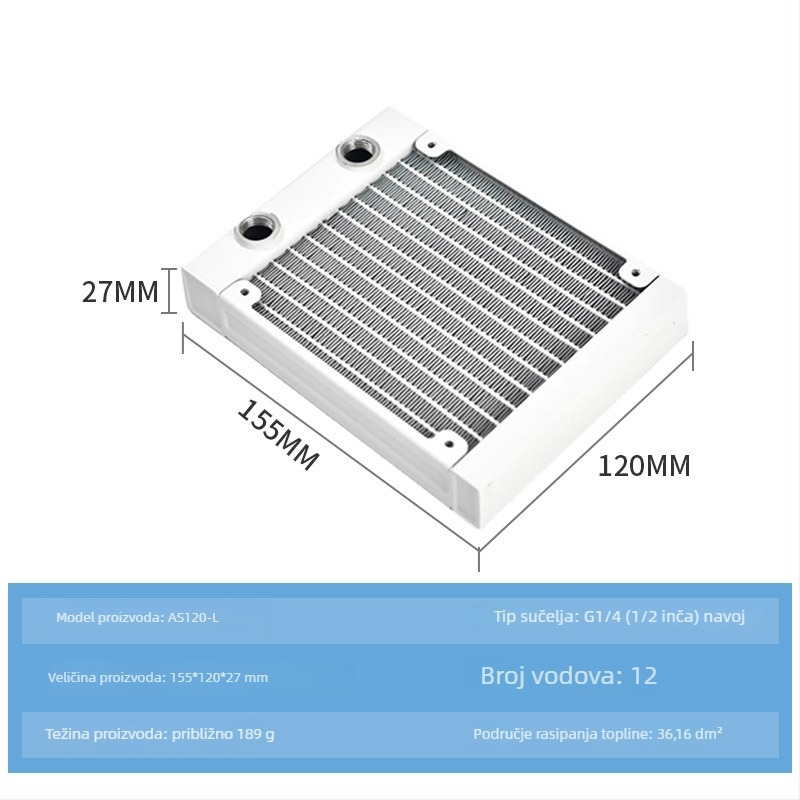 Radiator za vodeno hlađenje, aluminijsko kućište, 12 toplovodnih cijevi, CPU-kompatibilan, modeli 120/240/360