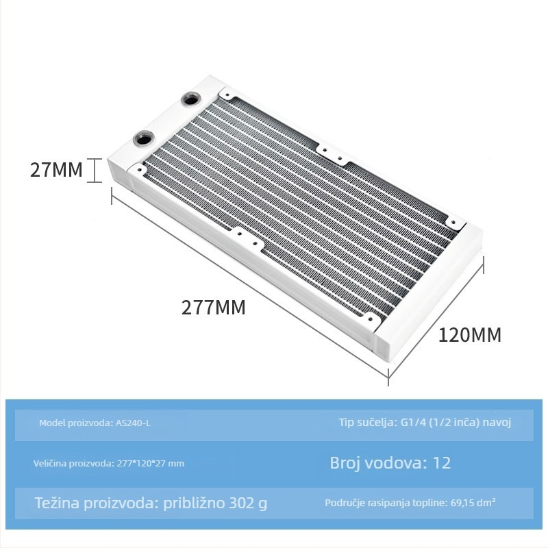 Radiator za vodeno hlađenje, aluminijsko kućište, 12 toplovodnih cijevi, CPU-kompatibilan, modeli 120/240/360