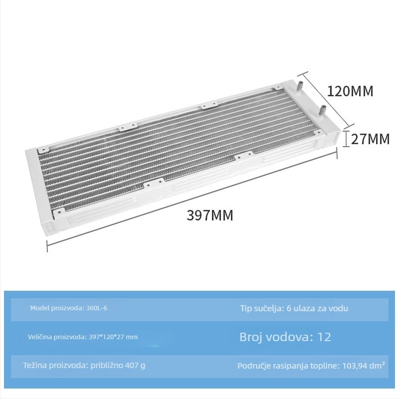 Radiator za vodeno hlađenje, aluminijsko kućište, 12 toplovodnih cijevi, CPU-kompatibilan, modeli 120/240/360