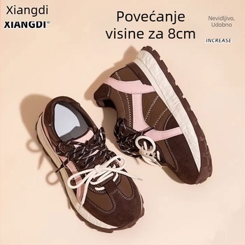Damske tenisice s 8 cm povećanjem visine, gornji dio od prave kože, EVA debela potplat, prednje vezanje, okrugli vrh