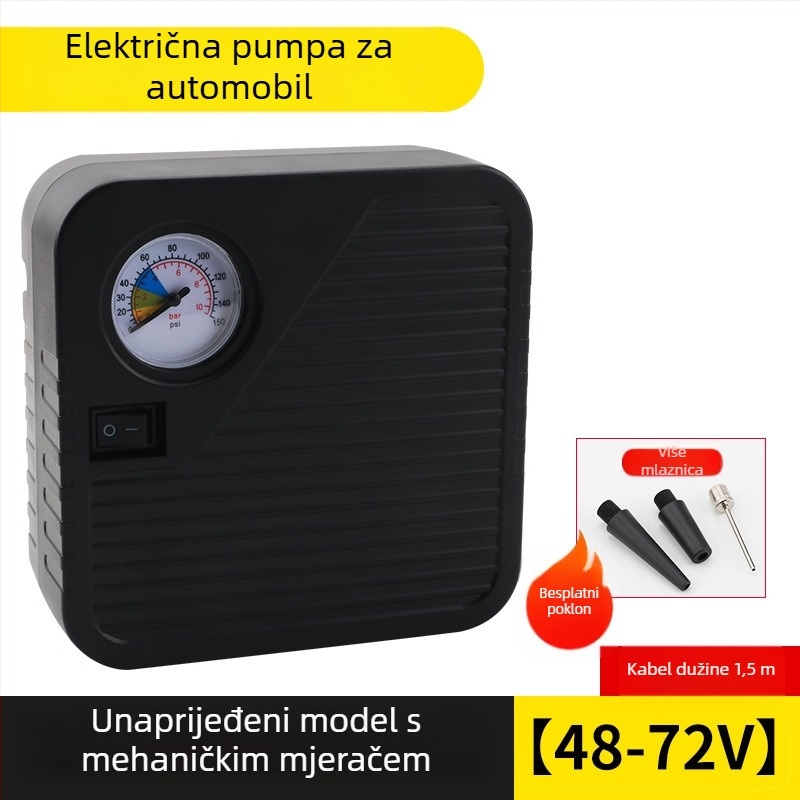 Prijenosna pumpa za napuhavanje guma automobila, baterijsko napajanje, 36–96V, 120W, 5A