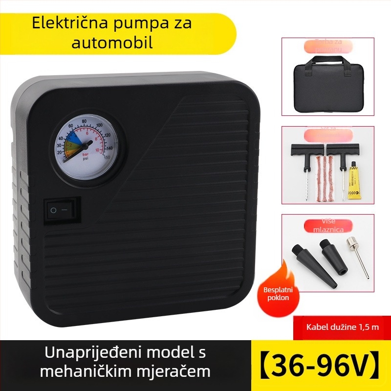 Prijenosna pumpa za napuhavanje guma automobila, baterijsko napajanje, 36–96V, 120W, 5A