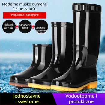 Muške kišne čizme – PVC gornji dio, plastična potplata, umjetna krzna podstava, visok šev, protuklizne i tople