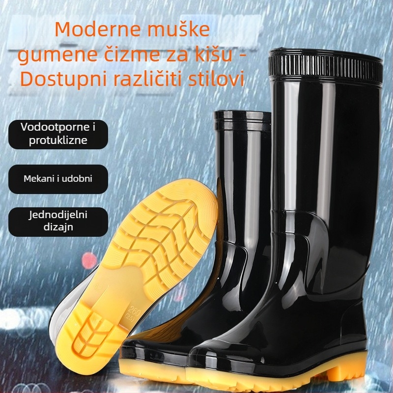 Muške kišne čizme – PVC gornji dio, plastična potplata, umjetna krzna podstava, visok šev, protuklizne i tople