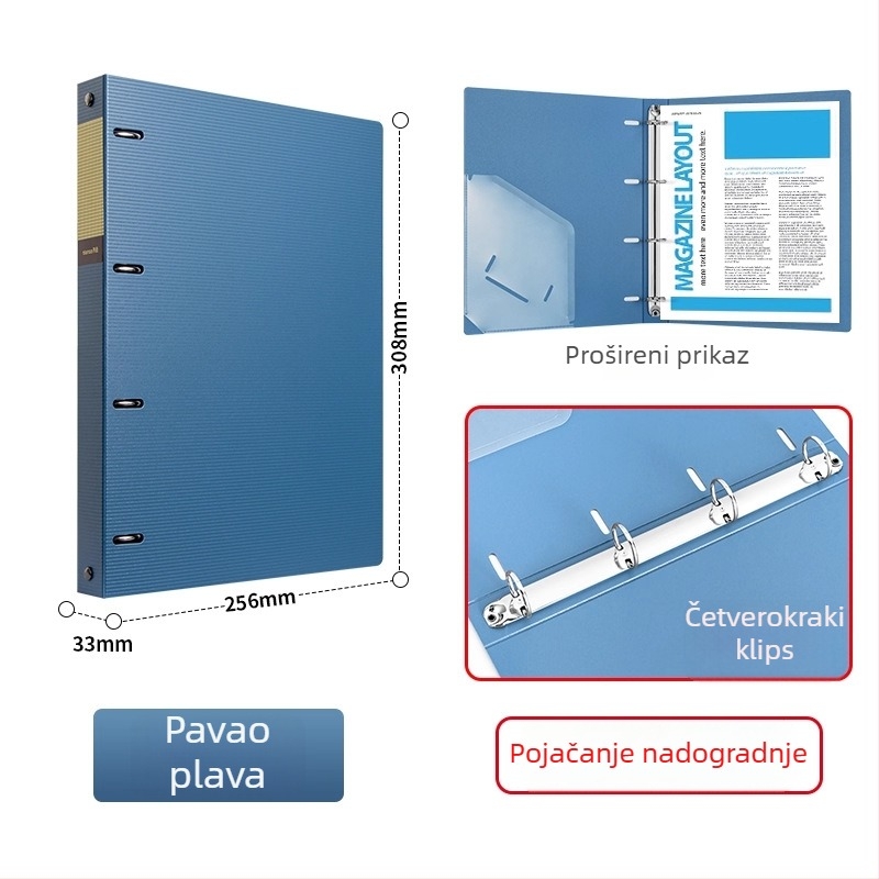 Ts-1615 Registrator s četiri otvora za A4, PP, s umetnutim stranicama, prilagodljiv, s tiskanim logotipom