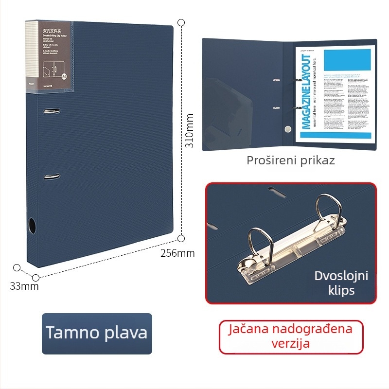 Ts-1615 Registrator s četiri otvora za A4, PP, s umetnutim stranicama, prilagodljiv, s tiskanim logotipom