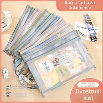Yifa A4 Studentska Torba s Zipom za Predmete — Najlon Mrežasta Materijal, Cartoon Stil, 35 g (jednostruki) / 50 g (dvostruki)
