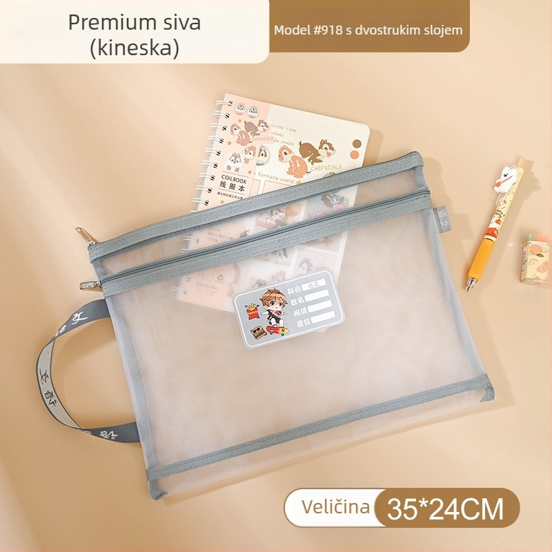 Yifa A4 Studentska Torba s Zipom za Predmete — Najlon Mrežasta Materijal, Cartoon Stil, 35 g (jednostruki) / 50 g (dvostruki)