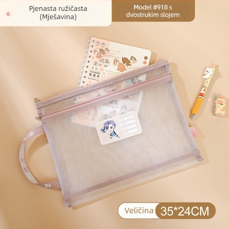 Yifa A4 Studentska Torba s Zipom za Predmete — Najlon Mrežasta Materijal, Cartoon Stil, 35 g (jednostruki) / 50 g (dvostruki)