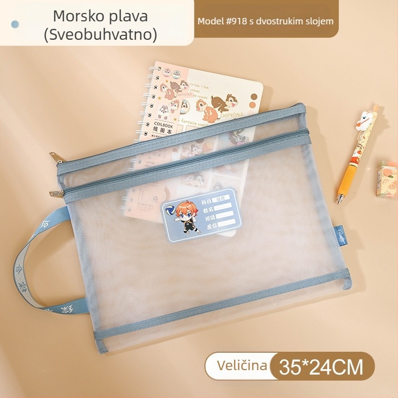 Yifa A4 Studentska Torba s Zipom za Predmete — Najlon Mrežasta Materijal, Cartoon Stil, 35 g (jednostruki) / 50 g (dvostruki)