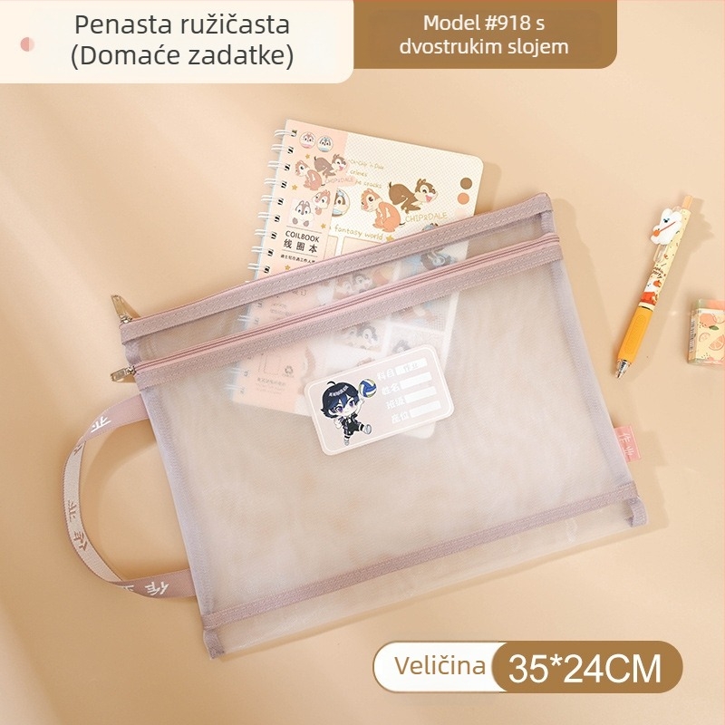 Yifa A4 Studentska Torba s Zipom za Predmete — Najlon Mrežasta Materijal, Cartoon Stil, 35 g (jednostruki) / 50 g (dvostruki)