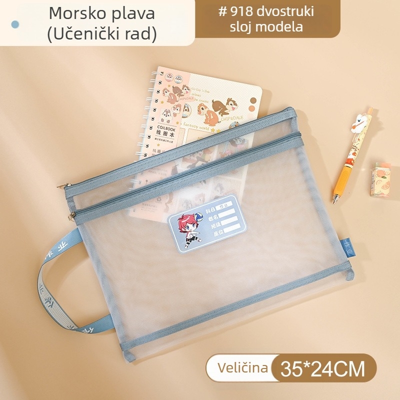 Yifa A4 Studentska Torba s Zipom za Predmete — Najlon Mrežasta Materijal, Cartoon Stil, 35 g (jednostruki) / 50 g (dvostruki)