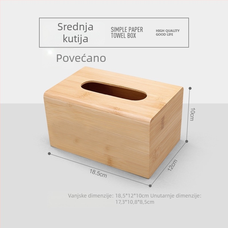Drvena kutija za maramice od bambusa, pravokutna kutija za pohranu s logotipom, japanski stil, kapacitet 18 L, za dnevni boravak, restoran i hotel