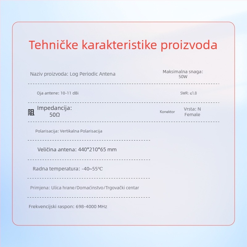 Log–periodična antena, 10 dBi zisk, 698–4000 MHz, vanjska, ayissmoye XDS