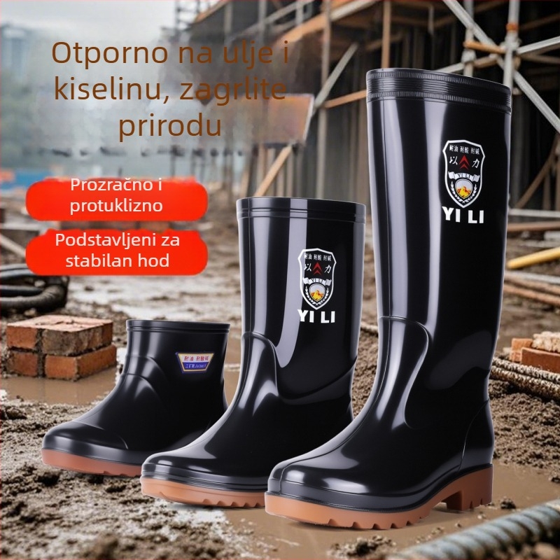 Muške čizme za kišu - visoke cipele za kišu, PVC gornji dio, potplat od teleće tetive, protuklizne i otporne, podstava od umjetne dlake