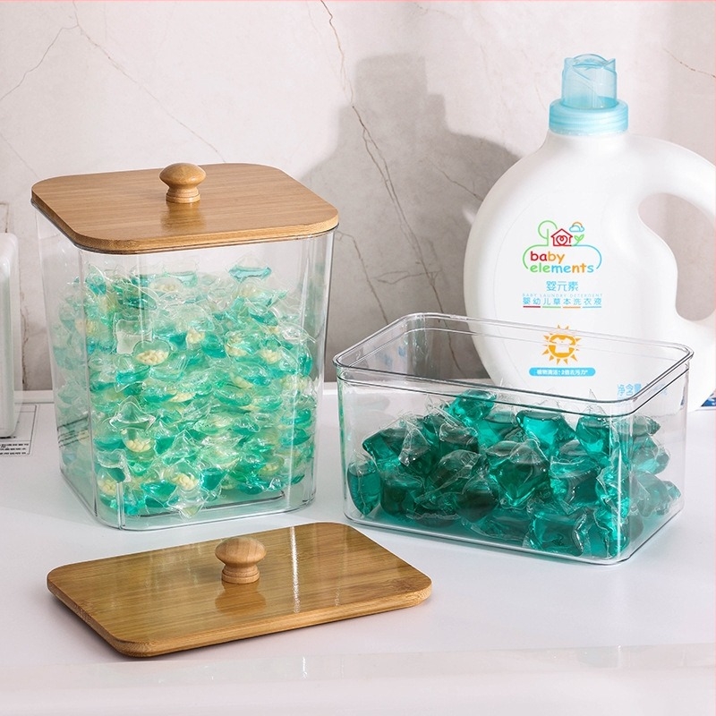 Stolna kutija za pohranu s bambusovim poklopcem, PET plast, kapacitet 2L, otporna na prašinu (2L, bambusov poklopac, PET plast, otporna na prašinu)