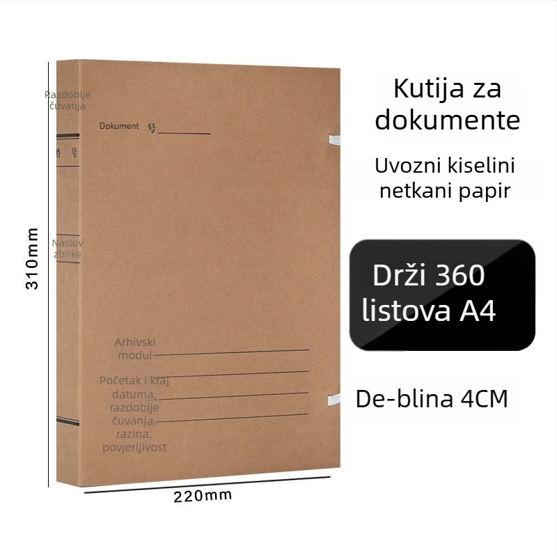 A4 kutija za datoteke – arhivska kutija od kraft papira, bez kiseline, marka Yafei, mogućnost ispisa logotipa, debljina materijala 1, širina stražnje strane 40