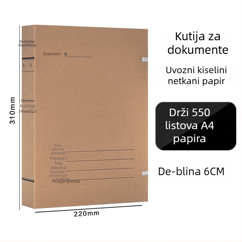 A4 kutija za datoteke – arhivska kutija od kraft papira, bez kiseline, marka Yafei, mogućnost ispisa logotipa, debljina materijala 1, širina stražnje strane 40