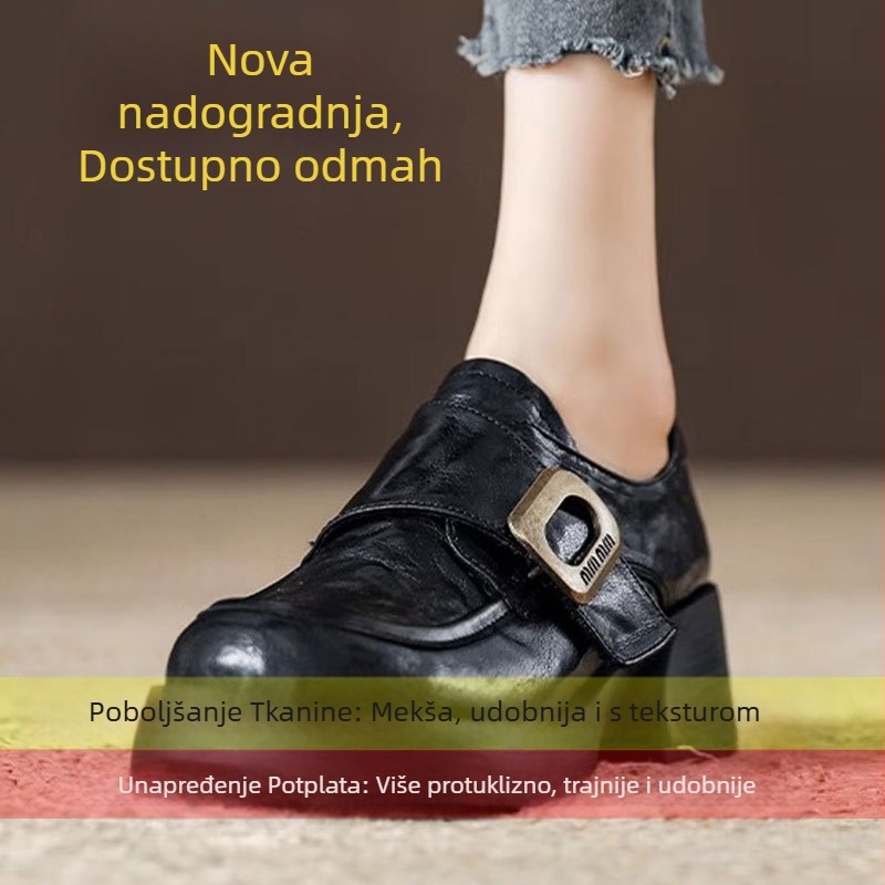 Ženski loafers u britskom vintage stilu, okrugli vrh, gornji dio od mikrovlakana, gumena podstava, srednja visina pete 3–5 cm, jesen 2024