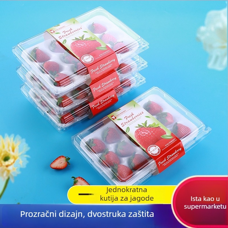 Jednokratna prozirna kutija za jagode, s unutarnjom potporom i poklopcem, model 500p, PE plastika