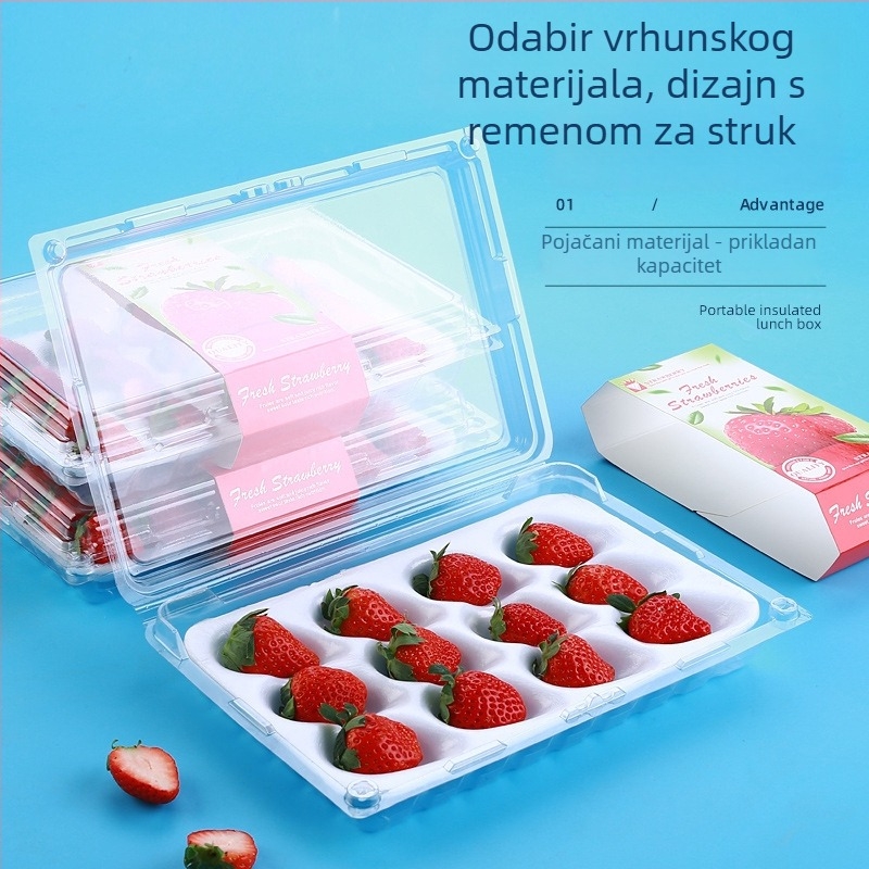 Jednokratna prozirna kutija za jagode, s unutarnjom potporom i poklopcem, model 500p, PE plastika