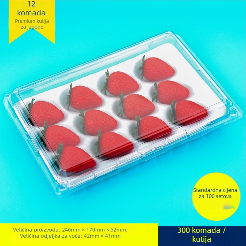 Jednokratna prozirna kutija za jagode, s unutarnjom potporom i poklopcem, model 500p, PE plastika