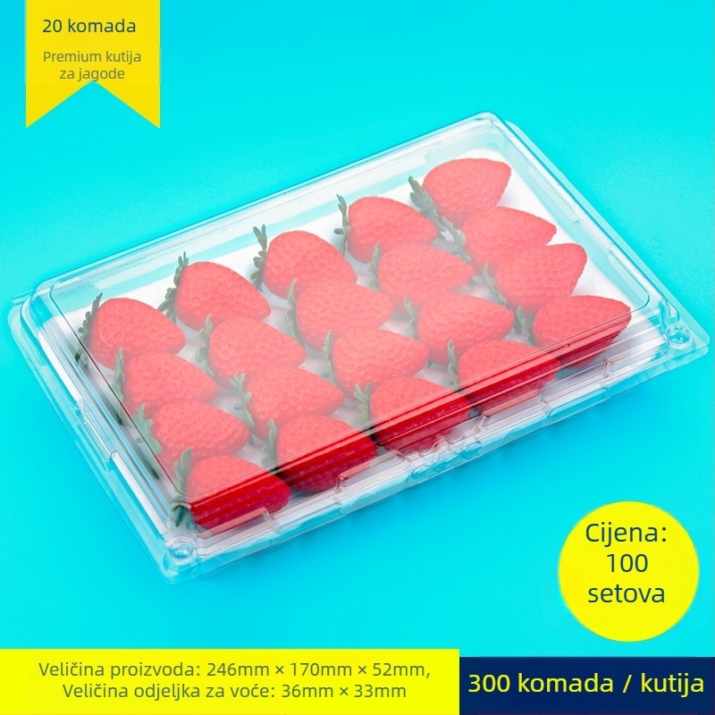 Jednokratna prozirna kutija za jagode, s unutarnjom potporom i poklopcem, model 500p, PE plastika