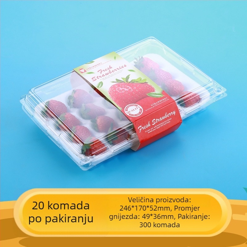 Jednokratna prozirna kutija za jagode, s unutarnjom potporom i poklopcem, model 500p, PE plastika