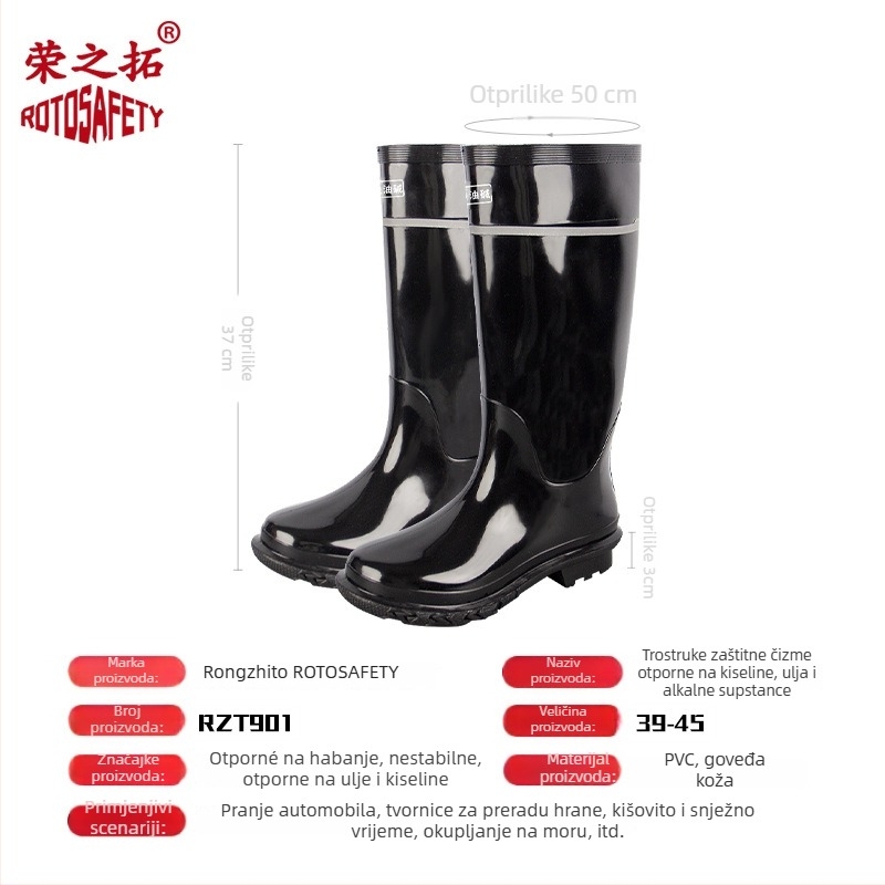 Muške kišne čizme od gume i plastike, vodootporne, otporne na ulje, kiseline i lužine, PVC materijal s brzo sušećom podom, srednje visine