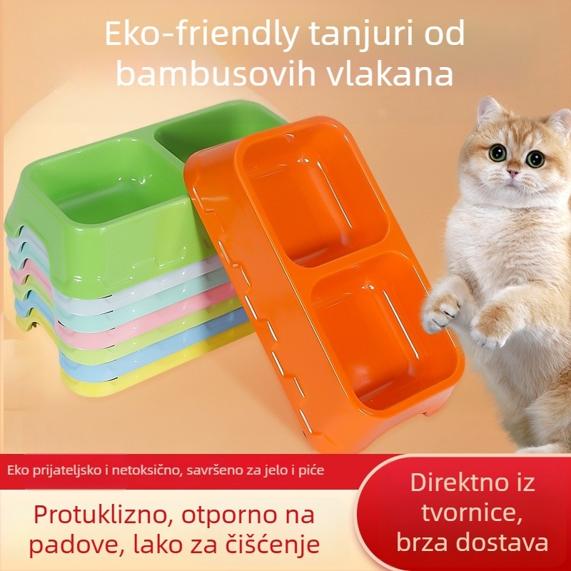 Dvostruke posude za mačke i pse, melamin, set automatskog hranjenja, četvrtasti spremnik vode, otporan na udarce