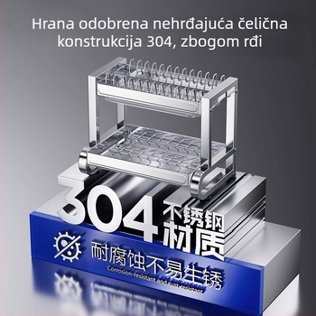 Stalak za posuđe od 304 nehrđajućeg čelika, s odvodom, pokretni, višenamjenski kuhinjski organizator