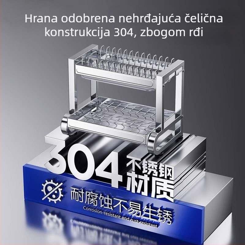 Stalak za posuđe od 304 nehrđajućeg čelika, s odvodom, pokretni, višenamjenski kuhinjski organizator
