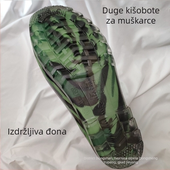 Muške kamuflažne visoke čizme za kišu; PVC gornji dio; plastični potplat; vodootporne; niski potpetica 1–3 cm.